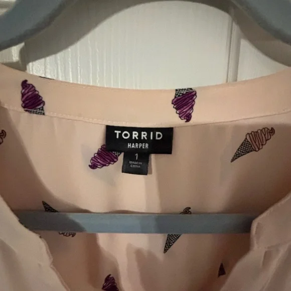 Torrid Pale Pink Blouse with Purple Ice Cream Cone Pattern - Picture 3 of 13